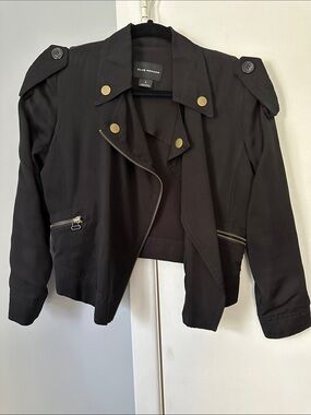 Club Monaco Black Soft Fabric Moto Jacket with Gold Hardware